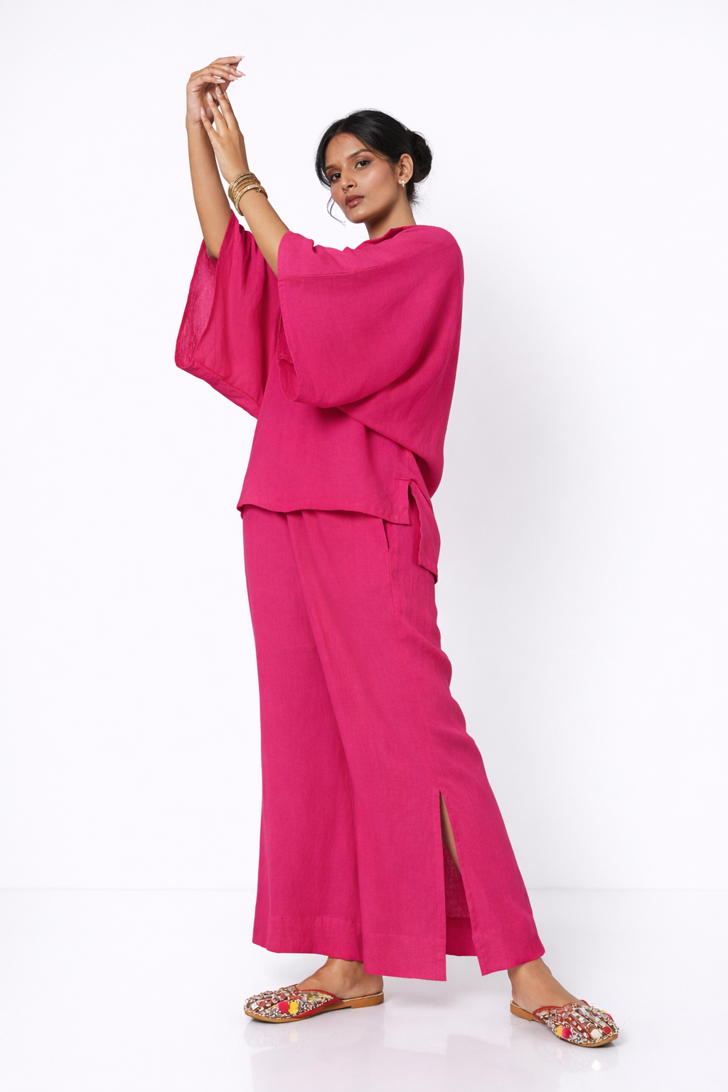 Pink Linen Kaftan Outfit Set – Breathable Linen Set for Women