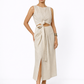 Linen Midi Skirt with Front Slit – Earthy Natural Linen Outfit Set