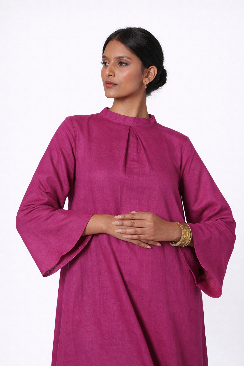 Vertical Pleat Detail on Linen Tunic – Gulbahar Set for Women