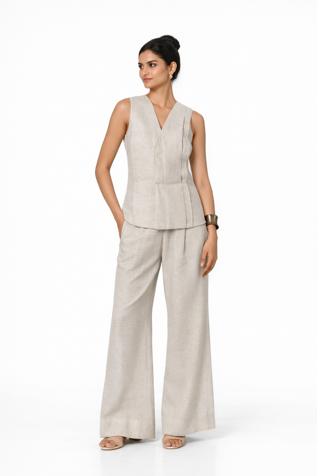 Women’s Linen Vest Set – Earthy Natural Linen Co-Ord Outfit