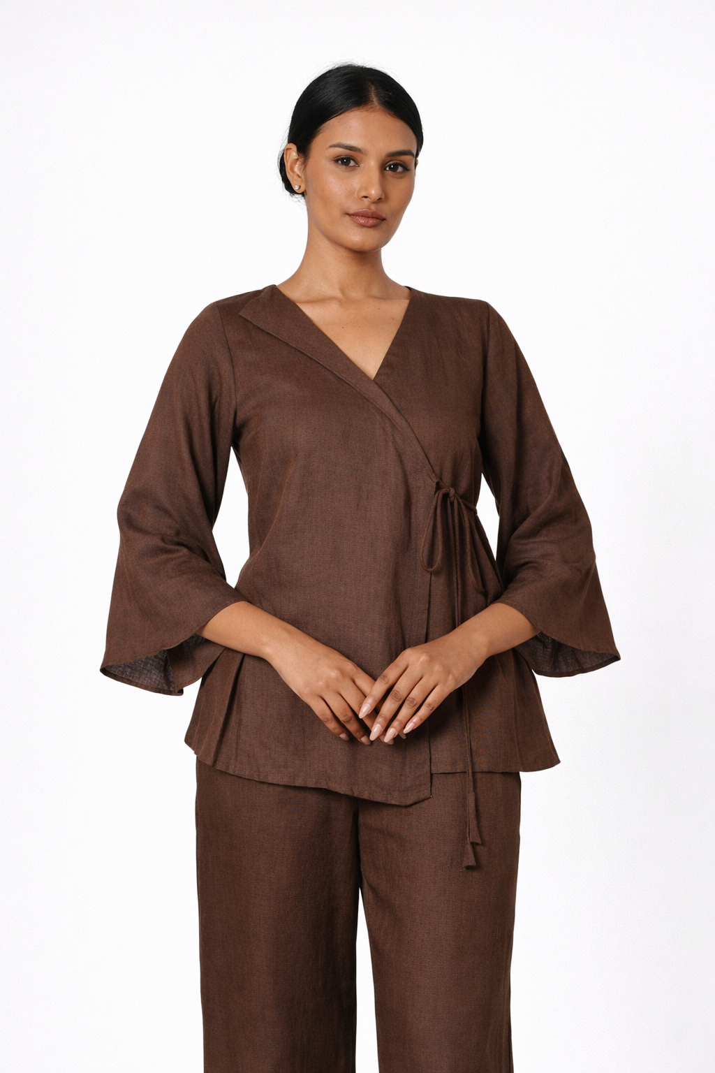 Linen Wrap Top with V-Neck Detail – Kaha Linen Set for Women