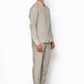 Side profile of ash grey linen pants for men by LININ