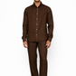 Chocolate brown linen co-ord set for men by LININ – front view
