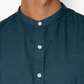 Close-up of indigo linen fabric texture on co-ord set by LININ