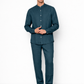 Model wearing indigo linen co-ord set for men from LININ