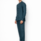 Side profile of indigo linen co-ord set for men by LININ