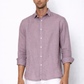 Close-up of linen fabric texture on lilac men’s shirt by LININ