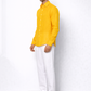 Model wearing mango yellow linen shirt for men from LININ