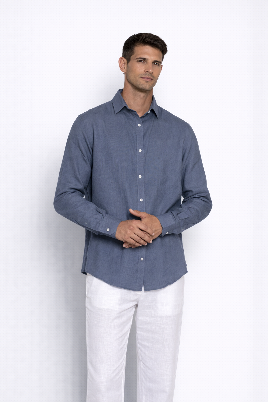 Monday blue linen shirt for men by LININ – front view