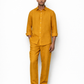 Mustard linen pants for men by LININ – front view
