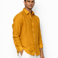 Side profile of mustard linen shirt for men by LININ