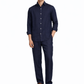 Model wearing navy blue linen shirt for men from LININ