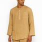 Close-up of ochre linen fabric texture on men’s short kurta set by LININ