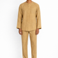 Ochre linen men’s short kurta set by LININ – front view