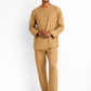 Model wearing ochre linen men’s short kurta set from LININ