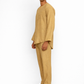 Side profile of ochre linen men’s short kurta set by LININ