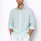 Powder blue linen shirt for men by LININ – front view