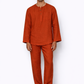 Rust linen short kurta set for men by LININ – front view