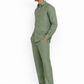 Side profile of sage green linen shirt for men by LININ