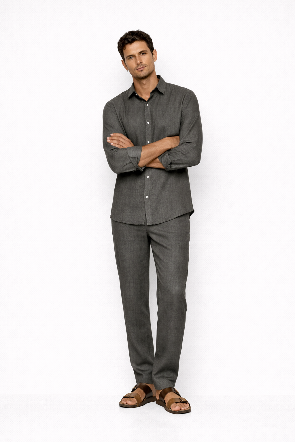 Steel Grey Linen Pants for Men