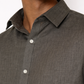 Close-up of steel grey linen fabric texture on men’s shirt by LININ