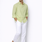 Side profile of willow green linen shirt for men by LININ