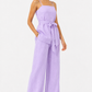 Lune lavender linen top with square neckline and spaghetti straps and pants