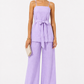 Lune pastel lavender linen set styled with a clutch