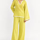Meher linen set for women in lime green with satin border