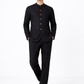 Midnight black linen jacket set for men styled for modern wear