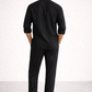 Back view of midnight black linen short kurta set for men