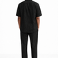 Back view of midnight black linen shirt and pants set for men