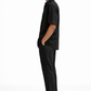 Side view of midnight black linen half sleeves shirt and pants for men