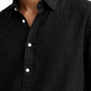 Close-up of premium midnight black linen fabric texture on men’s shirt
