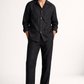 Men wearing midnight black pure linen overshirt and pant co-ord set with relaxed tailored fit