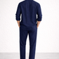 Back view of navy blue linen short kurta set for men