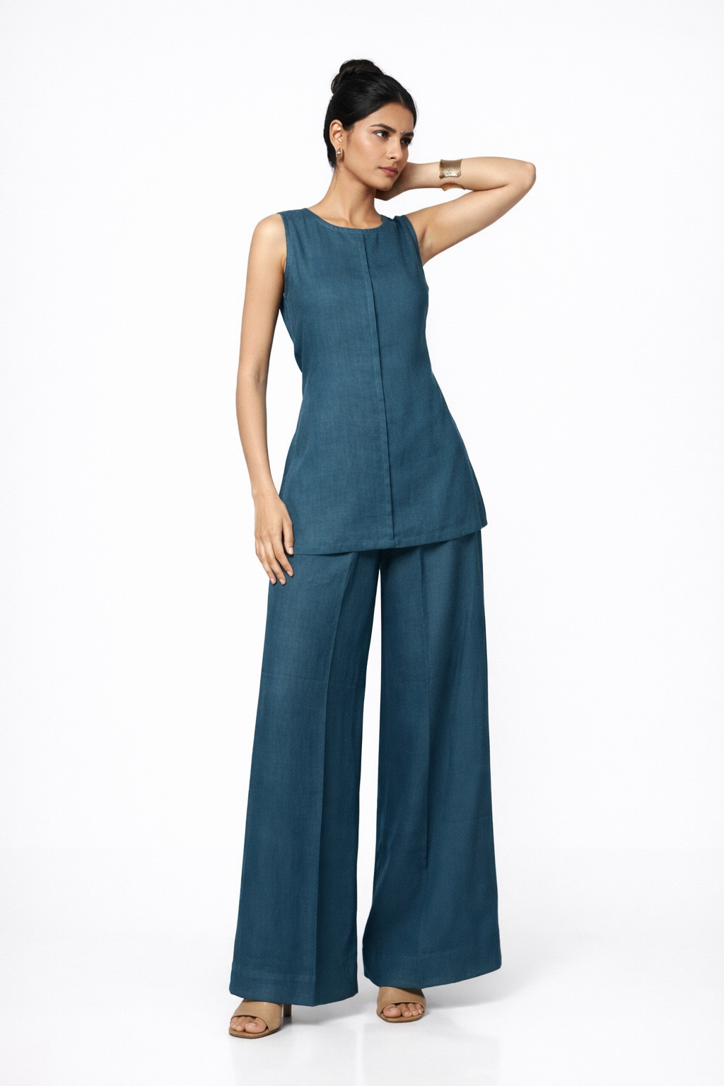 Indigo Linen Co-Ord Set – Neel Linen Tie Back Set for Women