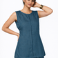 Adjustable Tie-Back Detail Front – Indigo Linen Top in Women’s Linen Outfit Set