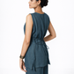 Adjustable Tie-Back Detail – Indigo Linen Top in Women’s Linen Outfit Set