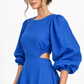 Neelambar cobalt blue linen mini dress for women front pose