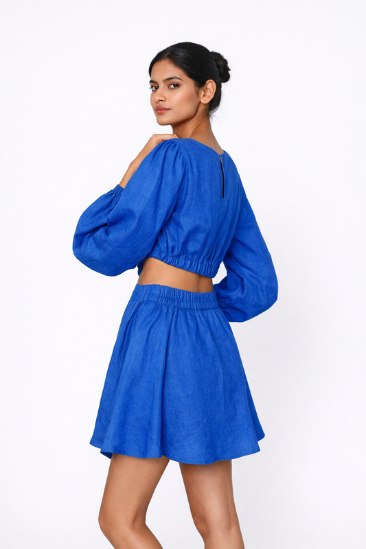 Gathered Skirt Movement – Neelambar Linen Dress for Women