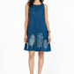 Neelhar A-Line Linen Dress for Women in deep teal with botanical embroidery