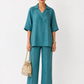 Nivara teal linen set for women front view
