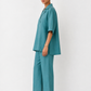 Nivara teal linen set for women side view