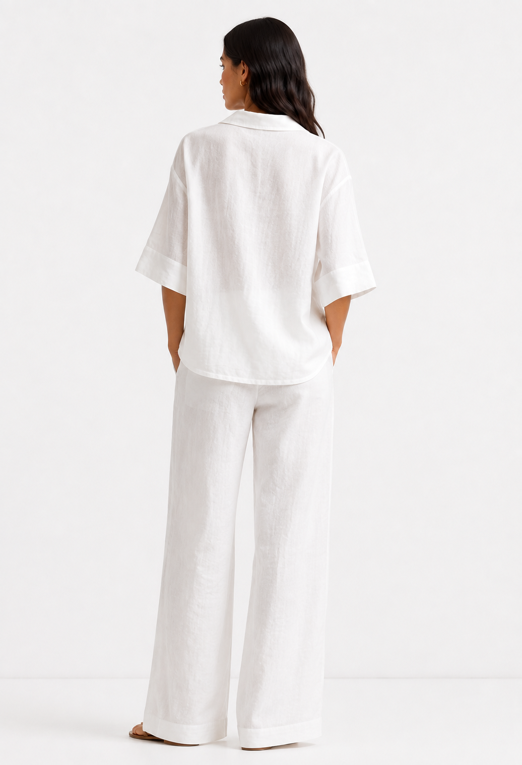 Noor Safa white linen set for women back view