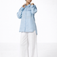 Ocean Blue Linen Shirt with Contrast Satin Piping – Women’s Linen Top