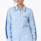 Ocean blue linen shirt with satin detailing for women