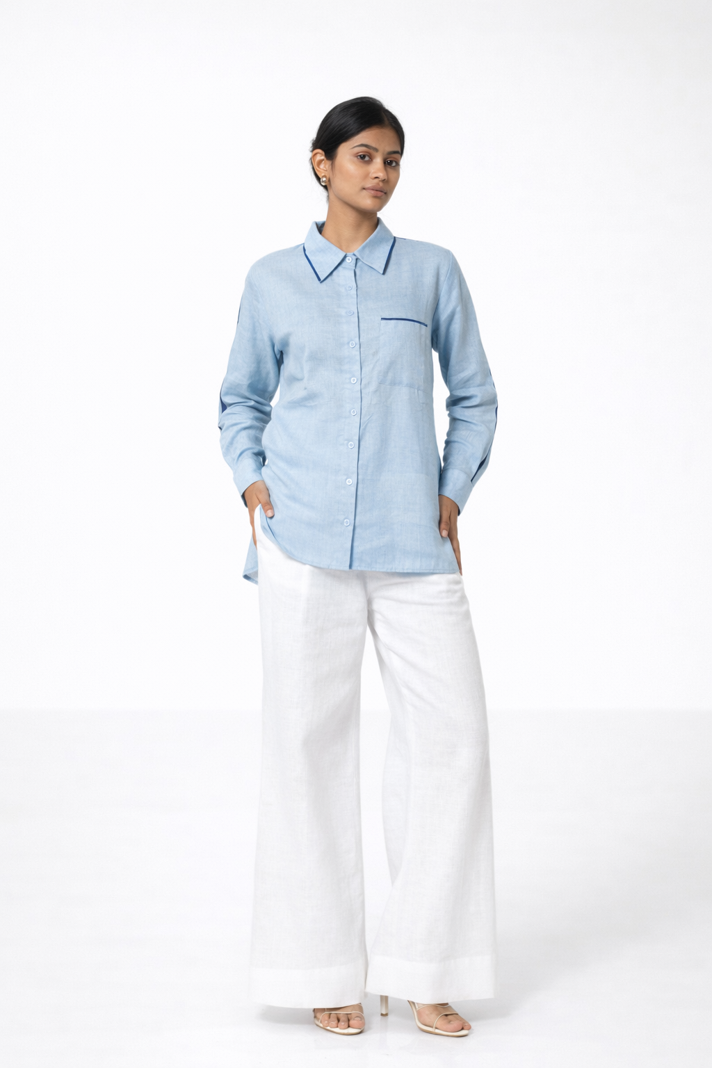 Styled Look – Ocean Blue Linen Shirt Outfit for Women