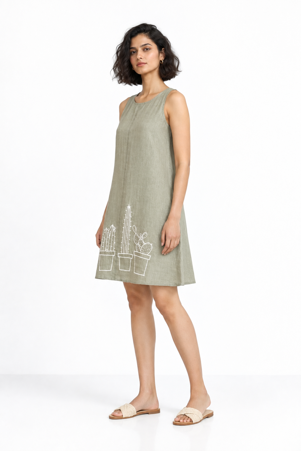 Palash A-Line linen dress for women 45-degree view in sage green