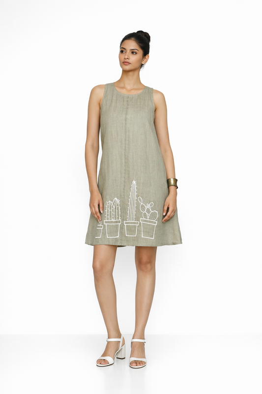 Palash A-Line Linen Dress – Women’s Linen Outfit Front View